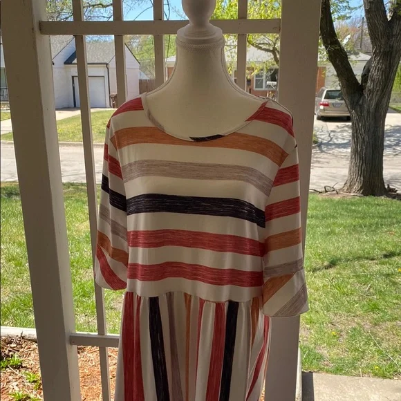 SHEIN Curve Retro Multi-colored Fun Striped Maxi Dress Rainbow Summer Spring 2XL - Picture 4 of 8
